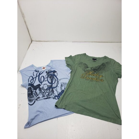 Lot Of 2 Motorcycle Harley Davidson T Shirts Short Sleeves Size Large - Picture 1 of 7